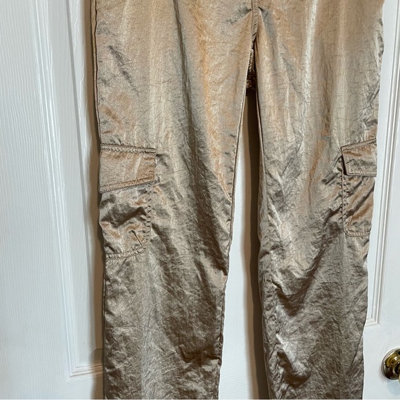 Y2K Satin Champagne Straight Leg Cargo Pants Sz 3 - Picture 5 of 11